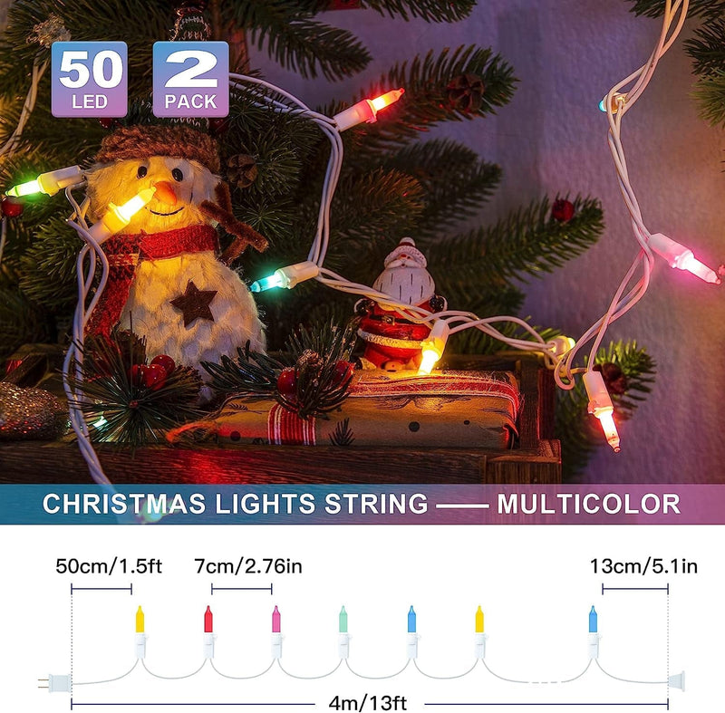 Hopolon Easter Mini String Lights,2Pack 50Count 13Feet Pastel Christmas Lights with White Wire, Incandescent String Lights for Indoor Outdoor Holiday Tree Party Xmas Home Decorations(Multicolor)