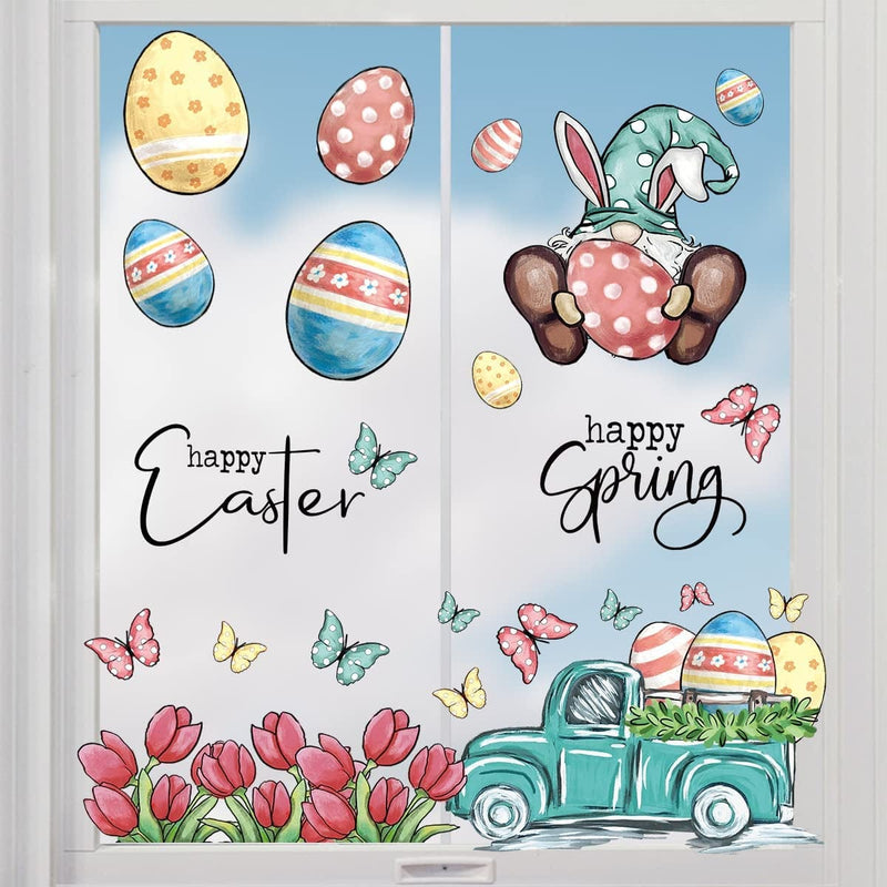 Horaldaily 25 PCS Easter Window Cling Sticker, Happy Easter Spring Egg Flower Truck Gnome Window Decal for Home Party Supplies Shop Window Glass Display Decoration