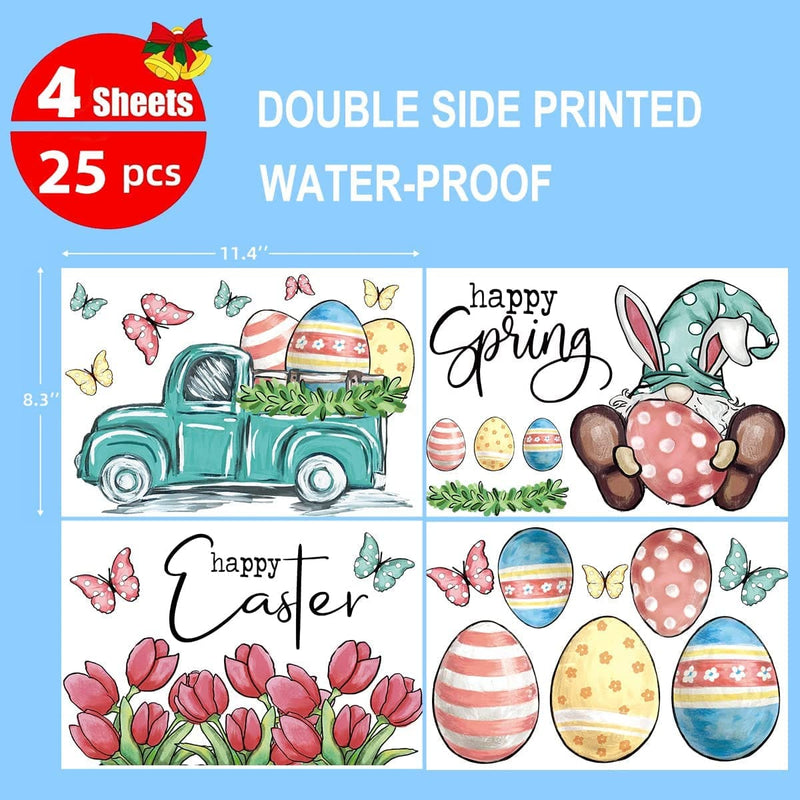 Horaldaily 25 PCS Easter Window Cling Sticker, Happy Easter Spring Egg Flower Truck Gnome Window Decal for Home Party Supplies Shop Window Glass Display Decoration Home & Garden > Decor > Seasonal & Holiday Decorations Horaldaily   