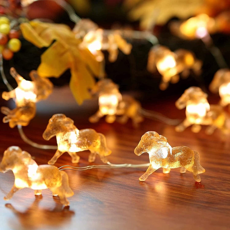 Horse Fairy String Lights Cute Pony Decorative Lights 20 Leds Night Light 8.5Ft Battery Operated with Remote for Bedroom Farmhouse Home Holiday Thanksgiving Decoration Home & Garden > Lighting > Light Ropes & Strings JASHIKA   