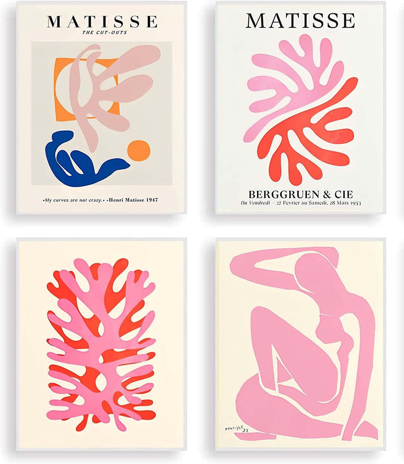 HOSUM ART Preppy Room Decor Aesthetic Hot Travel Canvas Wall Art for Teen Girls Bedroom Pink College Dorm Room Posters Trendy Wall Decor - Set of 6 8X10In (UNFRAMED) Home & Garden > Decor > Artwork > Posters, Prints, & Visual Artwork HOSUM ART Matisse  