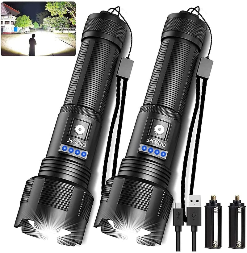 Hoxida Rechargeable LED Tactical Flashlights High Lumens, 10000 Lumens XHP50 Super Bright LED Flashlight, Zoomable, IPX6 Waterproof, 5Modes, Powerful Handheld Flashlight for Camping, 2PCS Hardware > Tools > Flashlights & Headlamps > Flashlights Hoxida High Lumen Flashlight  