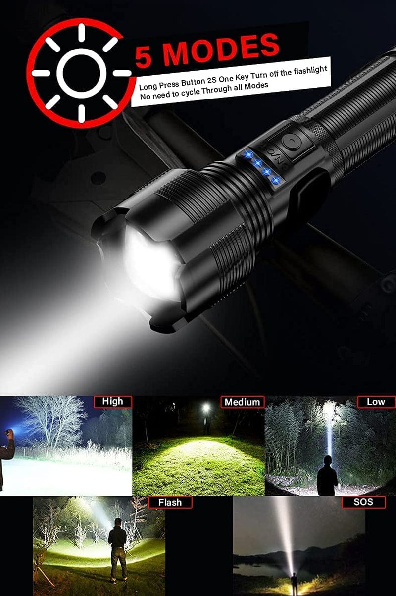Hoxida Rechargeable LED Tactical Flashlights High Lumens, 10000 Lumens XHP50 Super Bright LED Flashlight, Zoomable, IPX6 Waterproof, 5Modes, Powerful Handheld Flashlight for Camping, 2PCS Hardware > Tools > Flashlights & Headlamps > Flashlights Hoxida   