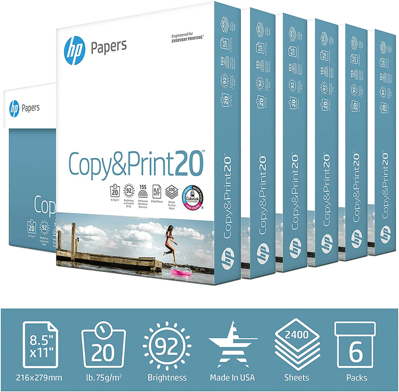 HP Printer Paper | 8.5 x 11 Paper | Copy &Print 20 lb| 6 Pack Case - 2,400 Sheets | 92 Bright | Made in USA - FSC Certified | 200010C Electronics > Print, Copy, Scan & Fax > Printer, Copier & Fax Machine Accessories HP Papers   