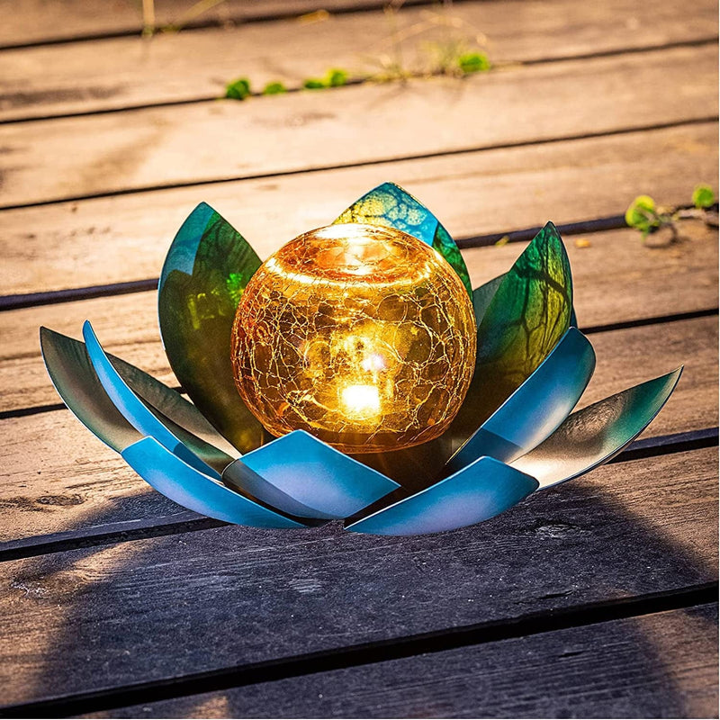 Huaxu Solar Light Outdoor Waterproof Garden Light Metal Glass Decorative LED Lotus Flower Table Lamp