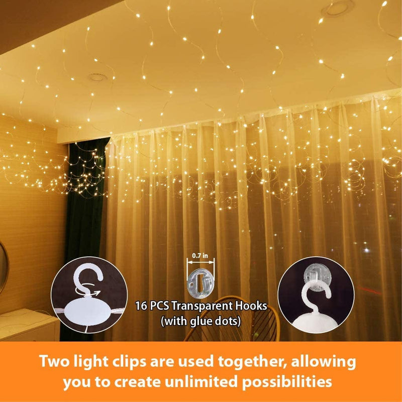 HXWEIYE 300LED Fairy Curtain Lights, USB Plug in 8 Modes Christmas Fairy String Hanging Lights with Remote Controller for Bedroom, Indoor, Outdoor, Weddings, Party, Decorations（9.8X9.8Ft, Warm White） Home & Garden > Lighting > Light Ropes & Strings HXWEIYE   