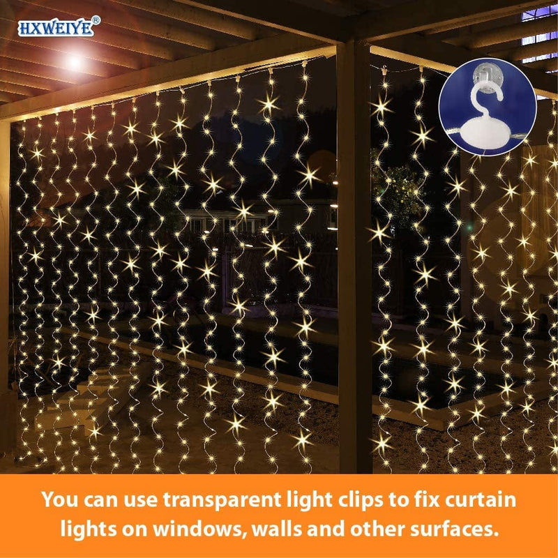HXWEIYE 300LED Fairy Curtain Lights, USB Plug in 8 Modes Christmas Fairy String Hanging Lights with Remote Controller for Bedroom, Indoor, Outdoor, Weddings, Party, Decorations（9.8X9.8Ft, Warm White）