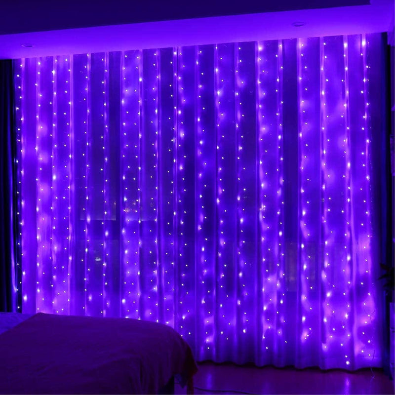 HXWEIYE 300LED Fairy Curtain Lights, USB Plug in 8 Modes Christmas Fairy String Hanging Lights with Remote Controller for Bedroom, Indoor, Outdoor, Weddings, Party, Decorations（9.8X9.8Ft, Warm White） Home & Garden > Lighting > Light Ropes & Strings HXWEIYE Purple 300L-Silver Copper Wire 