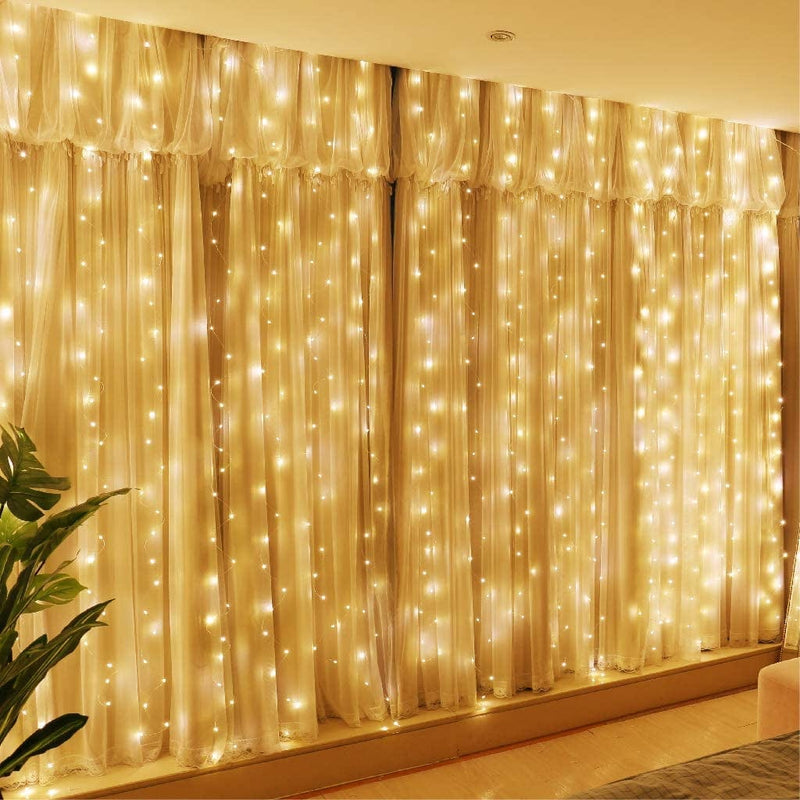 HXWEIYE 300LED Fairy Curtain Lights, USB Plug in 8 Modes Christmas Fairy String Hanging Lights with Remote Controller for Bedroom, Indoor, Outdoor, Weddings, Party, Decorations（9.8X9.8Ft, Warm White） Home & Garden > Lighting > Light Ropes & Strings HXWEIYE Warm White 300L-Silver Copper Wire 