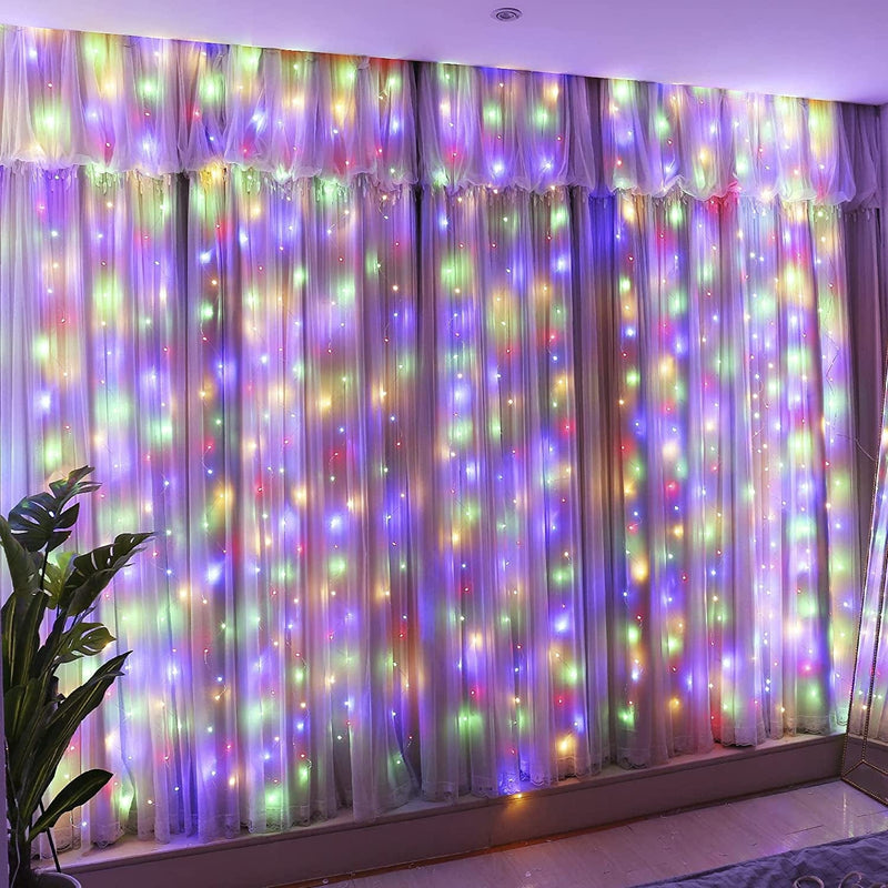 HXWEIYE 300LED Fairy Curtain Lights, USB Plug in 8 Modes Christmas Fairy String Hanging Lights with Remote Controller for Bedroom, Indoor, Outdoor, Weddings, Party, Decorations（9.8X9.8Ft, Warm White）