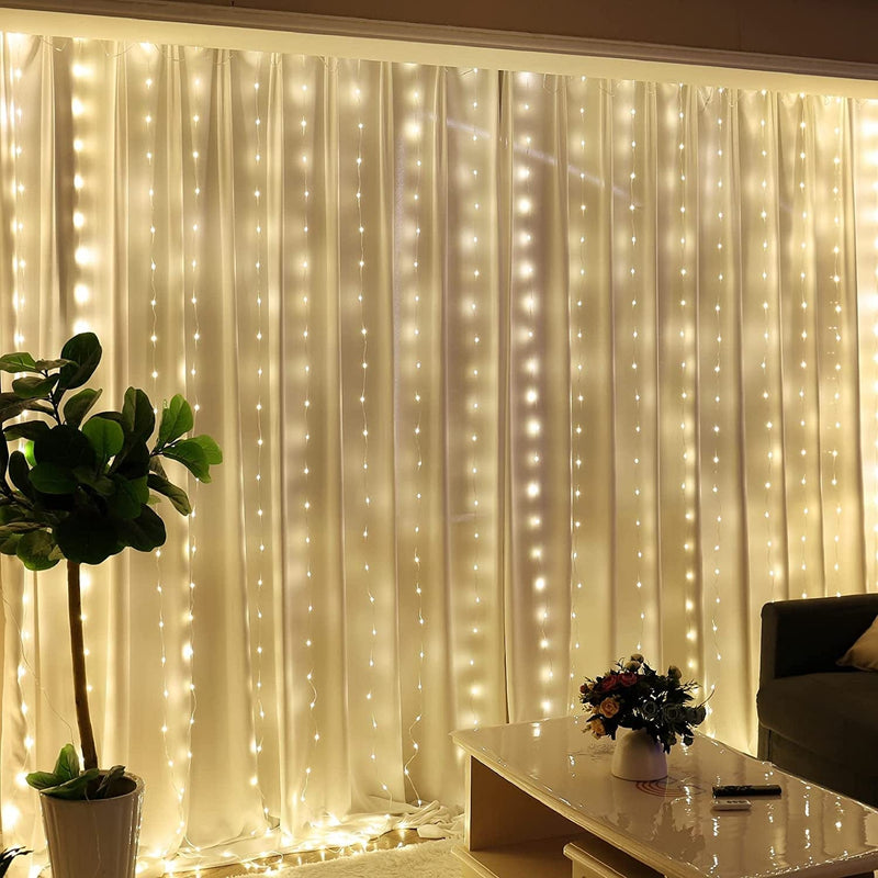 HXWEIYE 300LED Fairy Curtain Lights, USB Plug in 8 Modes Christmas Fairy String Hanging Lights with Remote Controller for Bedroom, Indoor, Outdoor, Weddings, Party, Decorations（9.8X9.8Ft, Warm White） Home & Garden > Lighting > Light Ropes & Strings HXWEIYE Warm White 300L-Upgrade Untangled Wire 