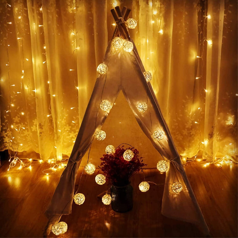 HYAL LUZ Battery Operated 20 LED String Lights, 16.4Ft 20 Globe Rattan Balls Christmas Light with Remote Control & Timer, Indoor Fairy String Lights Decorative for Bedroom Party Wedding (Warm White) Home & Garden > Lighting > Light Ropes & Strings HYAL LUZ   