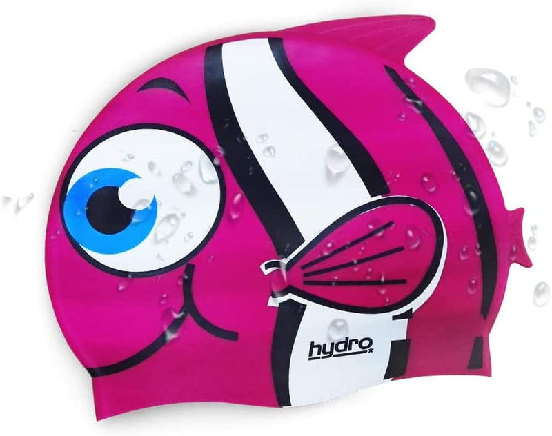 HYDRO Kids Swimming Cap - High Elastic Silicone Waterproof Swim Hat for Children, Boys, Girls - 2 Pack Bathing Cap Blue and Pink Fish Design for Boys Girls Sporting Goods > Outdoor Recreation > Boating & Water Sports > Swimming > Swim Caps HYDRO Pink Fish  