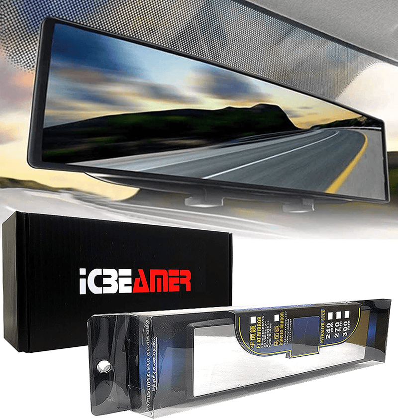 ICBEAMER 11.8" 300mm Easy Clip on Universal Fit Wide Angle Panoramic Auto Interior Rearview Mirror Flat Clear Surface Vehicles & Parts > Vehicle Parts & Accessories > Motor Vehicle Parts > Motor Vehicle Interior Fittings ICBEAMER Convex Clear Surface 11.82" (300mm) 