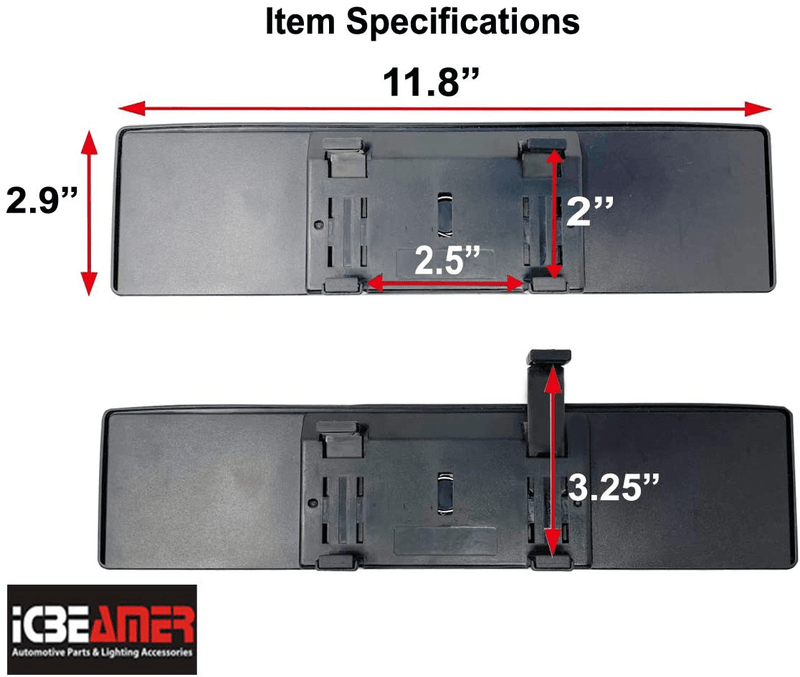 ICBEAMER 11.8" 300mm Easy Clip on Universal Fit Wide Angle Panoramic Auto Interior Rearview Mirror Flat Clear Surface Vehicles & Parts > Vehicle Parts & Accessories > Motor Vehicle Parts > Motor Vehicle Interior Fittings ICBEAMER   