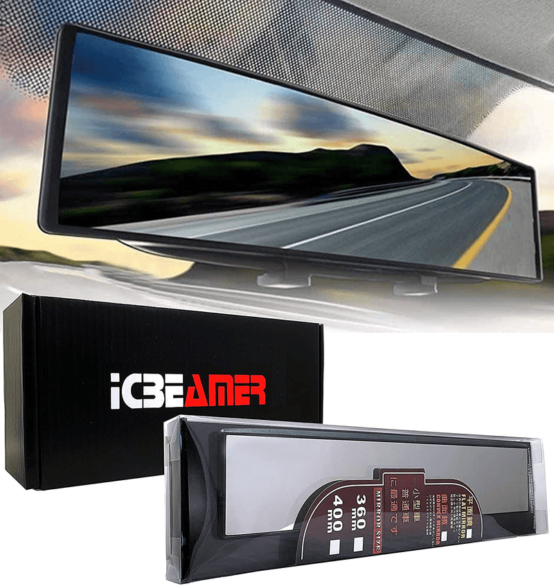 ICBEAMER 11.8" 300mm Easy Clip on Universal Fit Wide Angle Panoramic Auto Interior Rearview Mirror Flat Clear Surface Vehicles & Parts > Vehicle Parts & Accessories > Motor Vehicle Parts > Motor Vehicle Interior Fittings ICBEAMER Convex Clear Surface 15.75" (400mm) 