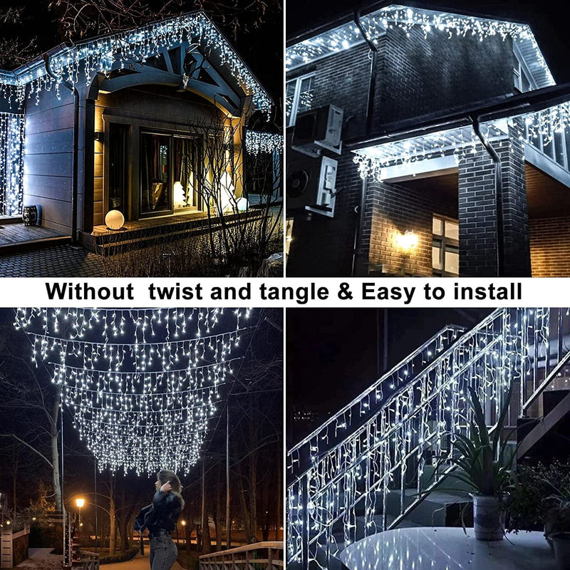 Icicle Lights Outdoor 400LED 33FT 8 Modes Icicle String Lights with 75 Drops, Waterproof Fairy Curtain Lights with Timer Memory Function for Wedding Holiday Party Valentine Decorations, Cool White Home & Garden > Lighting > Light Ropes & Strings Linhai Baoguang Lighting Co.,Ltd   