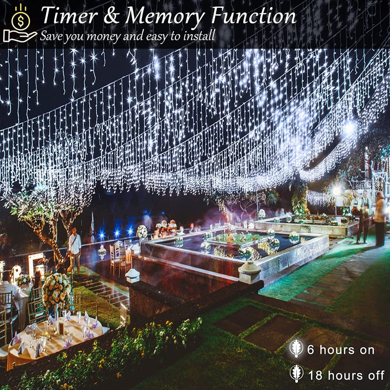 Icicle Lights Outdoor 400LED 33FT 8 Modes Icicle String Lights with 75 Drops, Waterproof Fairy Curtain Lights with Timer Memory Function for Wedding Holiday Party Valentine Decorations, Cool White Home & Garden > Lighting > Light Ropes & Strings Linhai Baoguang Lighting Co.,Ltd   