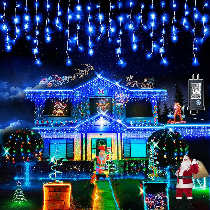 Icicle Lights Outdoor 400LED 33FT 8 Modes Icicle String Lights with 75 Drops, Waterproof Fairy Curtain Lights with Timer Memory Function for Wedding Holiday Party Valentine Decorations, Cool White Home & Garden > Lighting > Light Ropes & Strings Linhai Baoguang Lighting Co.,Ltd Blue 400LED 33ft 