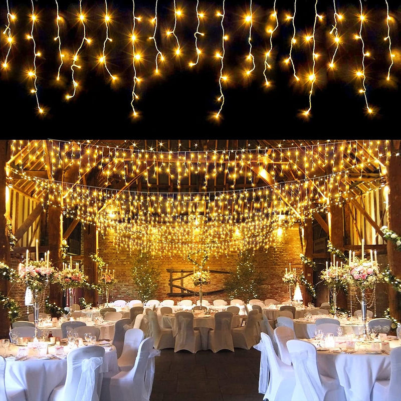Icicle Lights Outdoor 400LED 33FT 8 Modes Icicle String Lights with 75 Drops, Waterproof Fairy Curtain Lights with Timer Memory Function for Wedding Holiday Party Valentine Decorations, Cool White Home & Garden > Lighting > Light Ropes & Strings Linhai Baoguang Lighting Co.,Ltd Warm White 400LED 33ft 