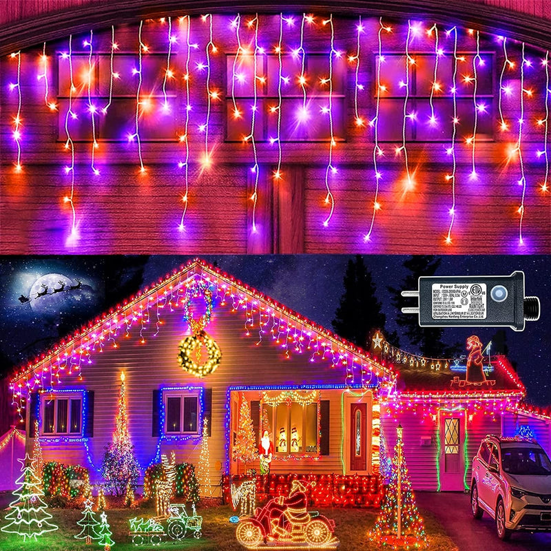 Icicle Lights Outdoor 400LED 33FT 8 Modes Icicle String Lights with 75 Drops, Waterproof Fairy Curtain Lights with Timer Memory Function for Wedding Holiday Party Valentine Decorations, Cool White Home & Garden > Lighting > Light Ropes & Strings Linhai Baoguang Lighting Co.,Ltd PurpleOrange 400LED 33ft 