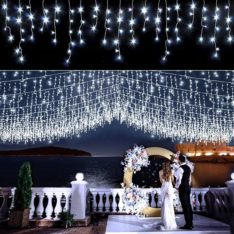 Icicle Lights Outdoor 400LED 33FT 8 Modes Icicle String Lights with 75 Drops, Waterproof Fairy Curtain Lights with Timer Memory Function for Wedding Holiday Party Valentine Decorations, Cool White Home & Garden > Lighting > Light Ropes & Strings Linhai Baoguang Lighting Co.,Ltd Cool White 400LED 33ft 