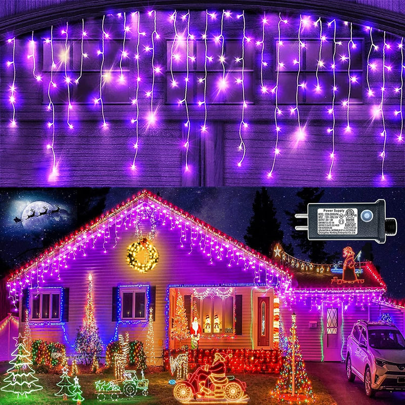 Icicle Lights Outdoor 400LED 33FT 8 Modes Icicle String Lights with 75 Drops, Waterproof Fairy Curtain Lights with Timer Memory Function for Wedding Holiday Party Valentine Decorations, Cool White Home & Garden > Lighting > Light Ropes & Strings Linhai Baoguang Lighting Co.,Ltd Purple 400LED 33ft 