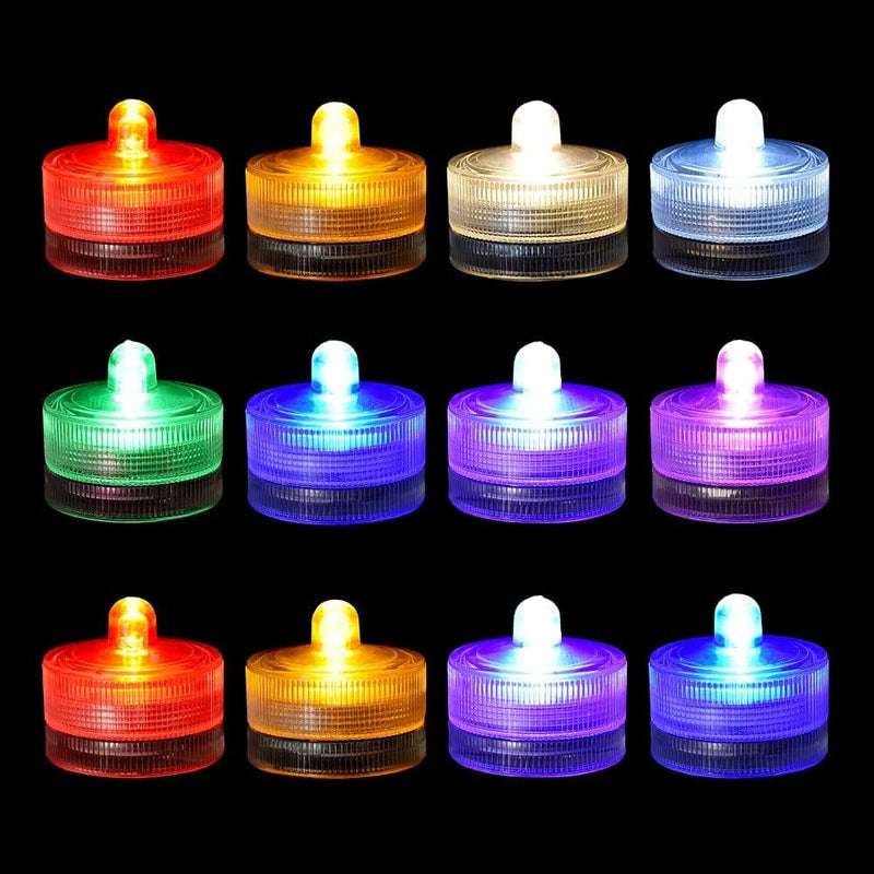 Idyl Light Submersible LED Lights,Waterproof Pool Tea Lights Shower Led Lights Underwater LED Candle Lamp for Aquarium Home Crafts Wedding Party Decorations Fountain (12 Pack, White) Home & Garden > Pool & Spa > Pool & Spa Accessories idyl light RGB (Red, Green, Blue)  