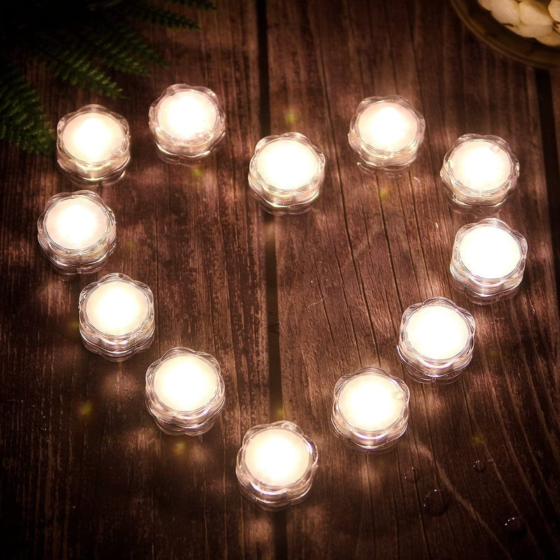 IMAGE 12X LED Waterproof Submersible Tealights Flameless Tealight Battery-Operated Sub Lights for Wedding Christmas Thanksgiving Party Events Home Decor Floral Warm White Home & Garden > Pool & Spa > Pool & Spa Accessories Brainytrade   