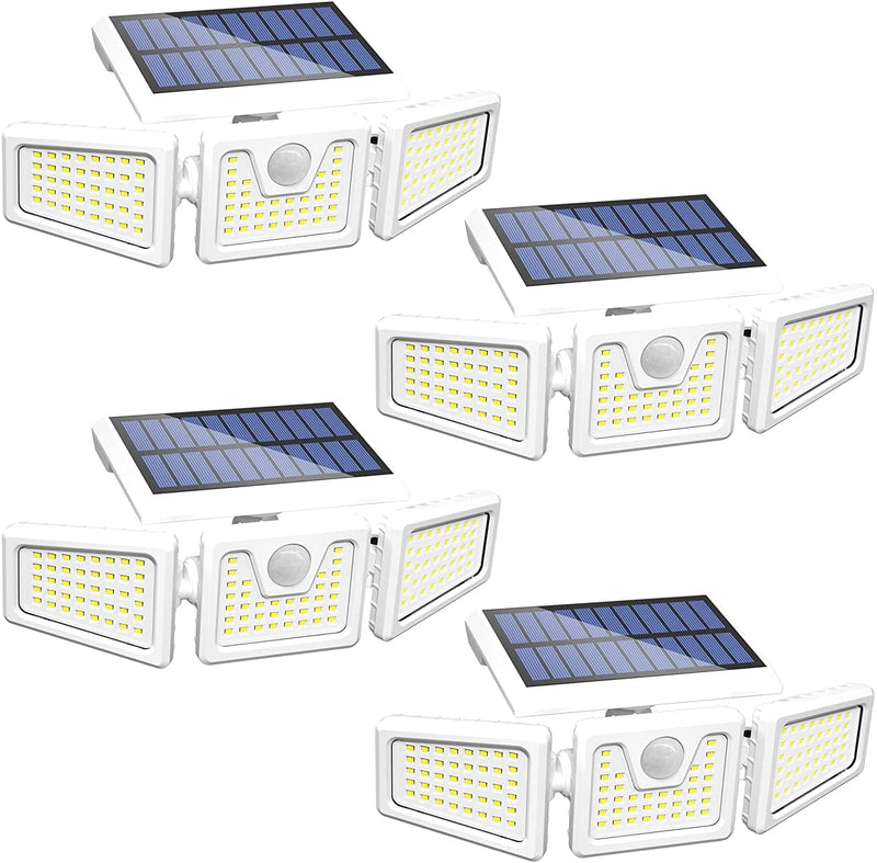 INCX Solar Lights Outdoor with Motion Sensor, 3 Heads Security Lights Solar Powered, 118 LED Flood Light Motion Detected Spotlight for Garage Yard Entryways Patio, IP65 Waterproof 2 Pack Home & Garden > Lighting > Flood & Spot Lights INCX White 4 Pack 