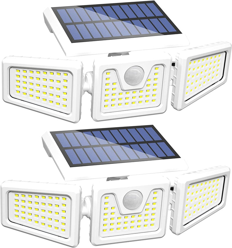 INCX Solar Lights Outdoor with Motion Sensor, 3 Heads Security Lights Solar Powered, 118 LED Flood Light Motion Detected Spotlight for Garage Yard Entryways Patio, IP65 Waterproof 2 Pack Home & Garden > Lighting > Flood & Spot Lights INCX White 2 Pack 
