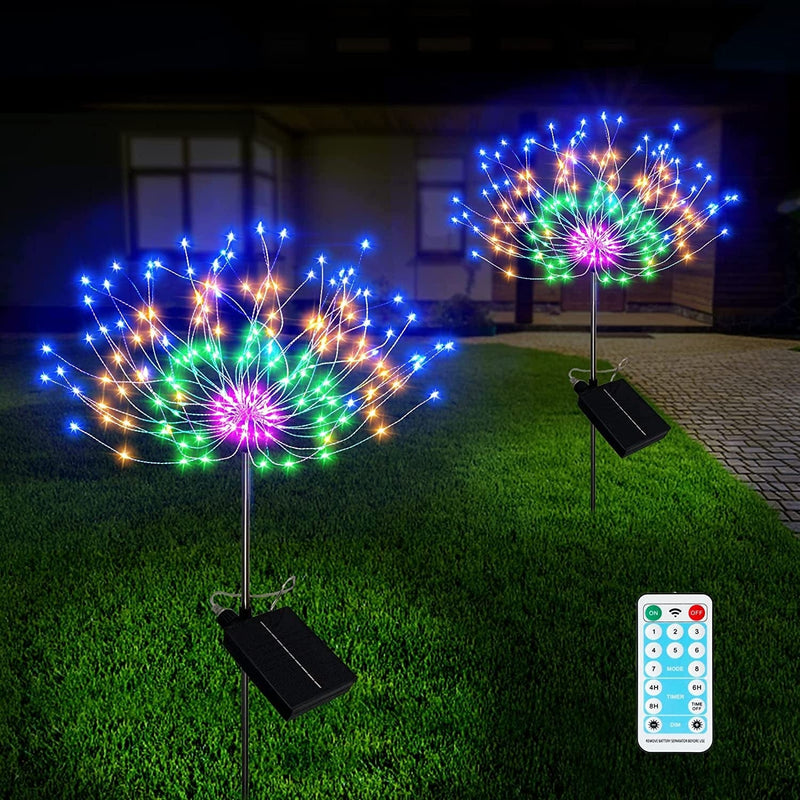 Individual Solar Fireworks Lights Outdoor Waterproof 2 Pack , Each 200 LED Solar Garden Lights Outdoor, 8 Lighting Modes DIY Solar Garden Fireworks Lamps, for Yard Pathway Lawn Landscape(Warm White) Home & Garden > Lighting > Lamps Ryblgled 200led colorful  