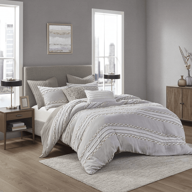 INK+IVY 100% Cotton Comforter Mid Century Modern Design All Season Bedding Set, Matching Shams, Full/Queen(88"x92"), Imani, Ivory Chenille Tufted Accent 3 Piece Home & Garden > Linens & Bedding > Bedding INK+IVY Lennon, Taupe Comforter Set King/Cal King(104"x92")