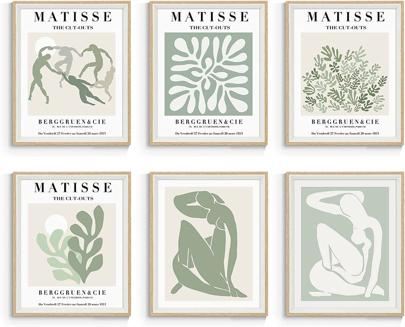 Insimsea Matisse Wall Art Exhibition Poster & Prints, Henri Matisse Posters for Room Aesthetic, Abstract Art Prints UNFRAMED, 8X10In, Set of 6 Home & Garden > Decor > Artwork > Posters, Prints, & Visual Artwork InSimSea Green Matisse 8x10 Framed 