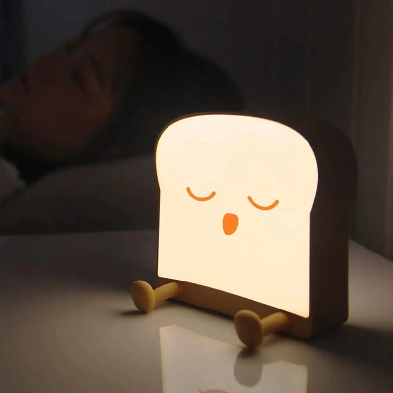 Ipalmay Toast Night Lights, Dimmable Bread Night Lamp USB Rechargeable, Auto-Off Bedside Sleep Lamp with Phone Holder, Cute Birthday Gifts for Girls, Boys, Teens, Friends
