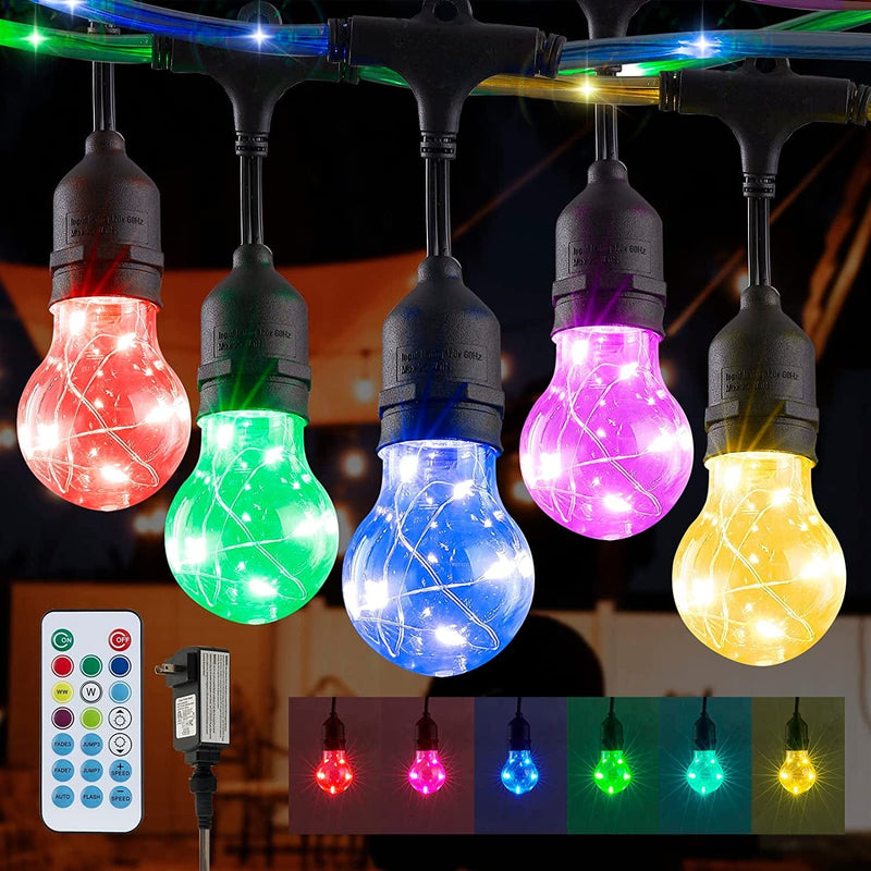 Ipstank 48FT RGB String Lights with Twinkle Stand, LED String Lights Outdoor with Remote,7 Color Changing Patio String Light, Waterproof Shatterproof Bulb String Lights for Indoor Outdoor Garden Home & Garden > Lighting > Light Ropes & Strings IPStank Seven color 48 FT 
