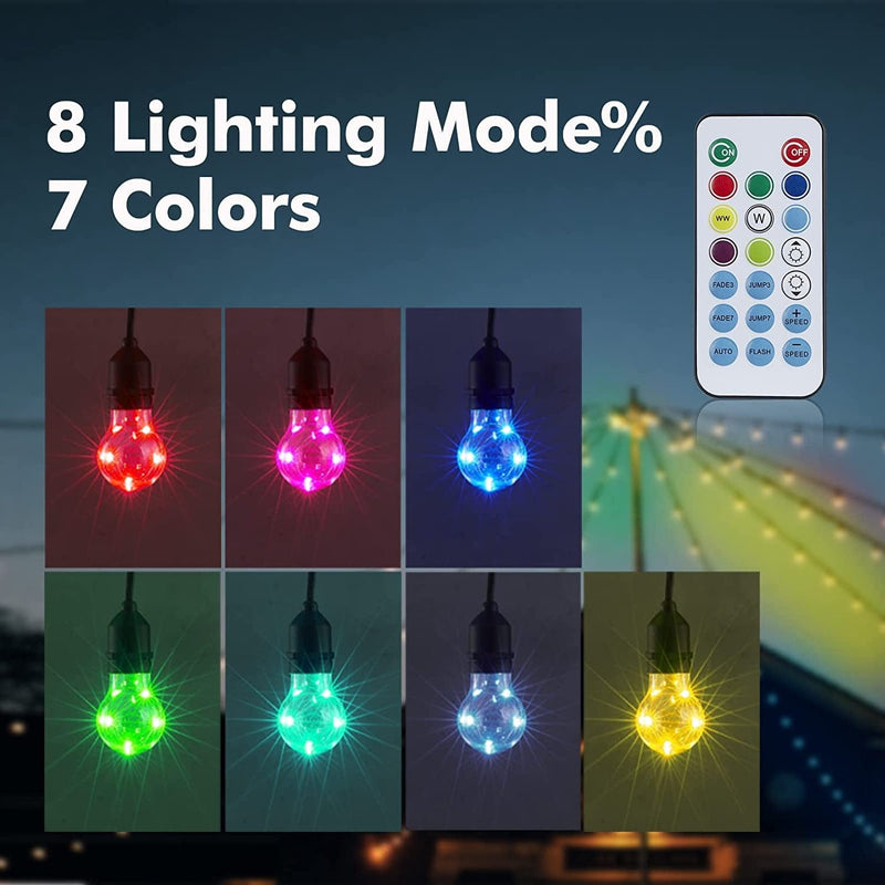 Ipstank 48FT RGB String Lights with Twinkle Stand, LED String Lights Outdoor with Remote,7 Color Changing Patio String Light, Waterproof Shatterproof Bulb String Lights for Indoor Outdoor Garden Home & Garden > Lighting > Light Ropes & Strings IPStank   