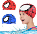IUTOYYE Swimming Cap 2 Set, Unisex Waterproof Wings Water Sports Hat Pattern Long Hair Hat for Boys Girls Kids Age 3-6 Sporting Goods > Outdoor Recreation > Boating & Water Sports > Swimming > Swim Caps IUTOYYE BLUE and RED  