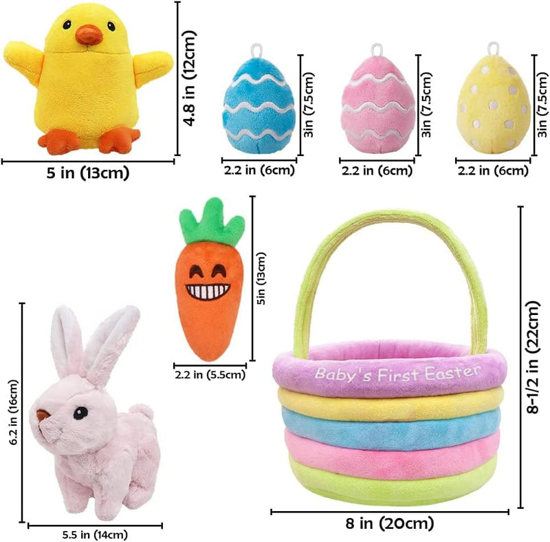 Ivenf Baby'S First Easter Basket Playset, 7Ct Stuffed Plush Bunny Chick Carrot Egg for Baby Girls Boys, Easter Theme Party Favors Stuffers Gifts, Easter Decorations Party Supplies