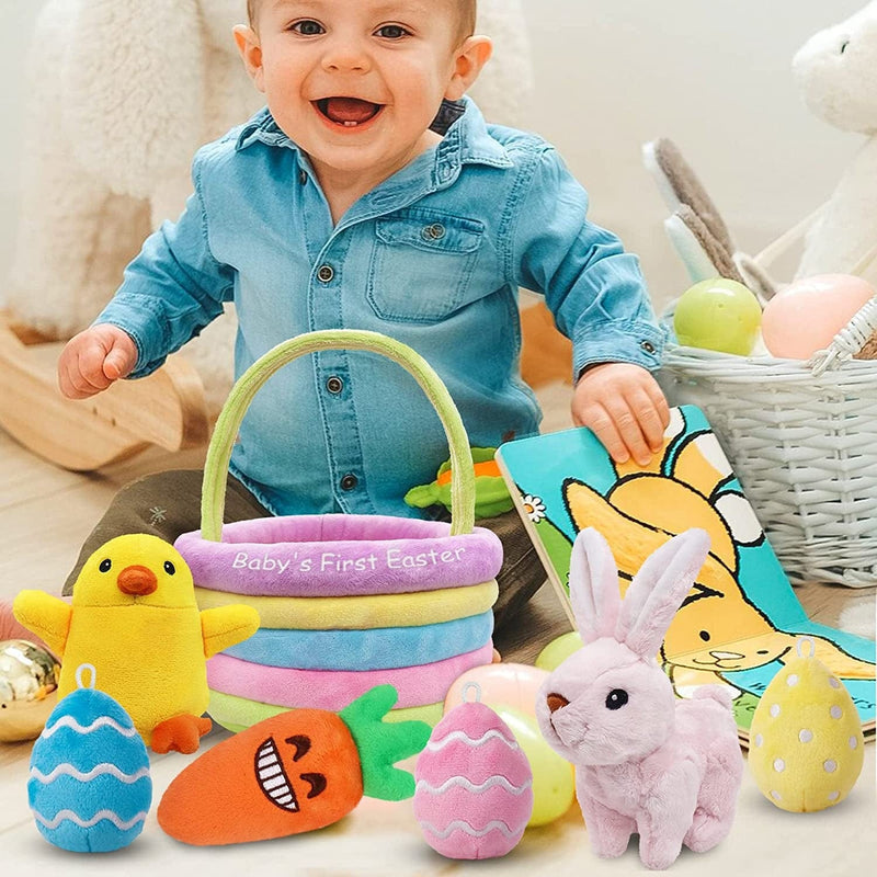Ivenf Baby'S First Easter Basket Playset, 7Ct Stuffed Plush Bunny Chick Carrot Egg for Baby Girls Boys, Easter Theme Party Favors Stuffers Gifts, Easter Decorations Party Supplies Home & Garden > Decor > Seasonal & Holiday Decorations Ivenf   