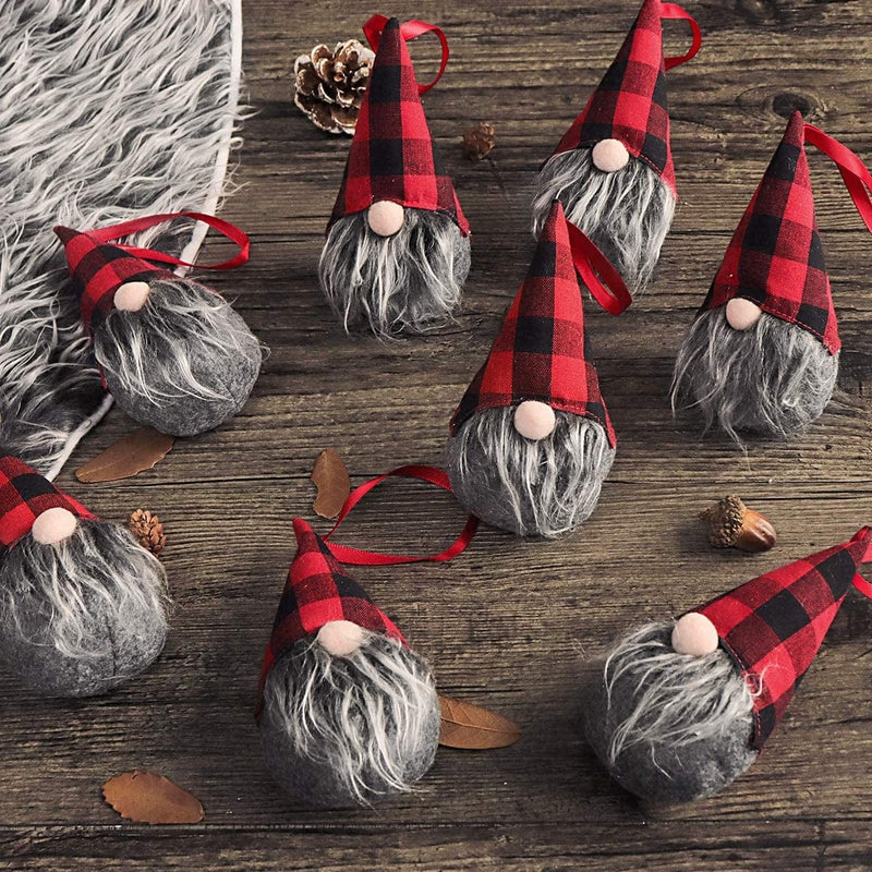 Ivenf Christmas Decorations, 8 Pack 5.5 Inches Handmade Plush Tomte Gnome Hanging Decorations, Swedish Scandinavian Santa with Buffalo Check Plaid Hat, Holiday Home Decor, Tree Ornaments Set Home & Garden > Decor > Seasonal & Holiday Decorations Ivenf   