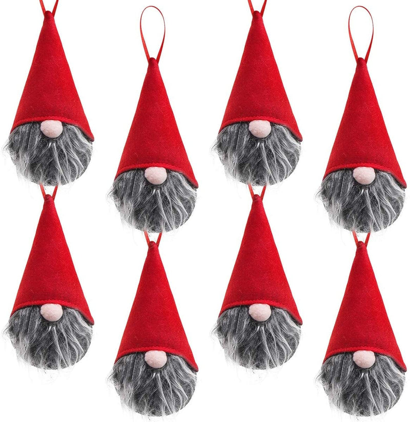Ivenf Christmas Decorations, 8 Pack 5.5 Inches Handmade Plush Tomte Gnome Hanging Decorations, Swedish Scandinavian Santa with Buffalo Check Plaid Hat, Holiday Home Decor, Tree Ornaments Set Home & Garden > Decor > Seasonal & Holiday Decorations Ivenf Red  