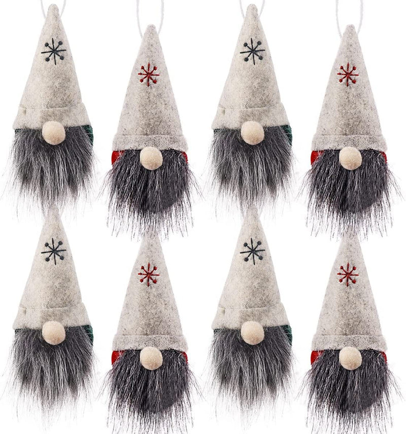 Ivenf Christmas Decorations, 8 Pack 5.5 Inches Handmade Plush Tomte Gnome Hanging Decorations, Swedish Scandinavian Santa with Buffalo Check Plaid Hat, Holiday Home Decor, Tree Ornaments Set Home & Garden > Decor > Seasonal & Holiday Decorations Ivenf White  