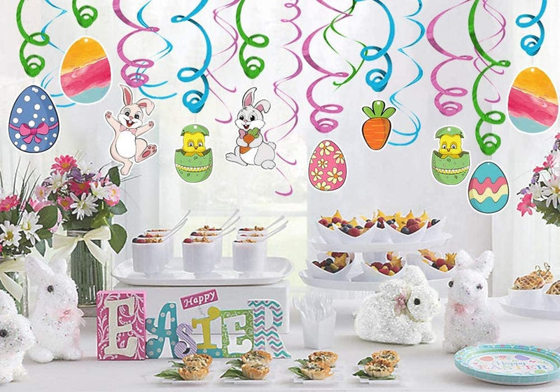 Ivenf Easter Decorations Hanging Swirls 30 Pcs, Cute Bunny Eggs Chick Carrot Party Decor for Kids School Office Indoor Easter Party Supplies Gifts, Hanging Spring Decorations for Home Home & Garden > Decor > Seasonal & Holiday Decorations Ivenf   