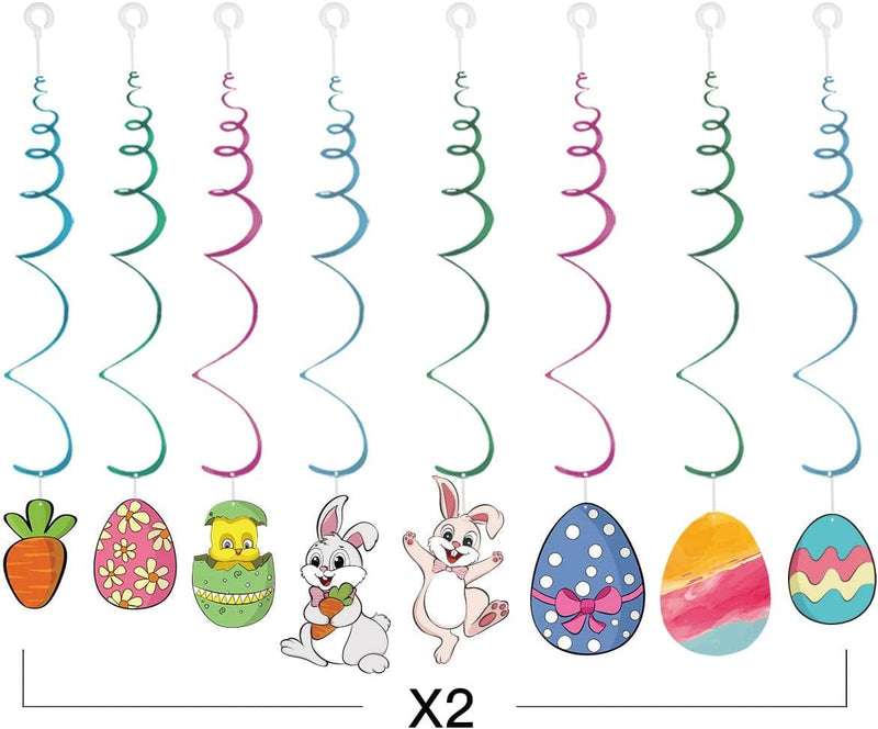 Ivenf Easter Decorations Hanging Swirls 30 Pcs, Cute Bunny Eggs Chick Carrot Party Decor for Kids School Office Indoor Easter Party Supplies Gifts, Hanging Spring Decorations for Home Home & Garden > Decor > Seasonal & Holiday Decorations Ivenf   