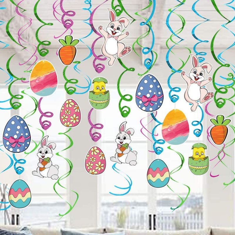 Ivenf Easter Decorations Hanging Swirls 30 Pcs, Cute Bunny Eggs Chick Carrot Party Decor for Kids School Office Indoor Easter Party Supplies Gifts, Hanging Spring Decorations for Home Home & Garden > Decor > Seasonal & Holiday Decorations Ivenf White and Gray Bunny  