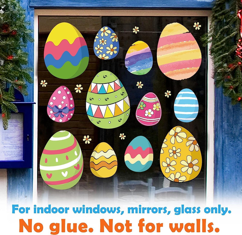 Ivenf Easter Decorations Window Clings Decals Decor, Extra Large Easter Eggs Flowers Party Supplies Gifts, Spring Window Clings Decorations for Kids School Home Office, 6 Sheets 69Pcs