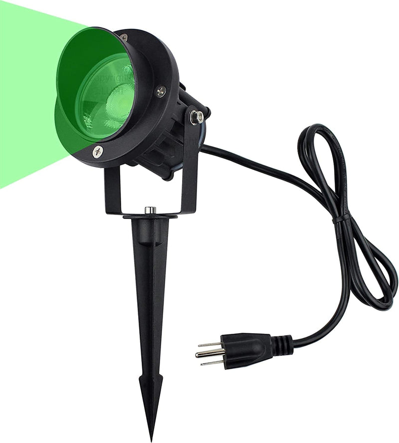 J.LUMI GBS9509 LED Outdoor Spotlight with Stake, 9W 120V AC, Green Light, for Trees, Lawns and Outdoor Decoration, 3Ft Corded Plug, Not Dimmable, Green