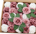 J-Rijzen Artificial Flowers 25PCS Real Looking White & Dusty Blue Shades Fake Roses with Stem for DIY Wedding Bouquets Centerpieces Baby Shower Party Home Decorations Home & Garden > Decor > Seasonal & Holiday Decorations J-Rijzen White&mauveglow&shabby Blush 3"/25pcs 