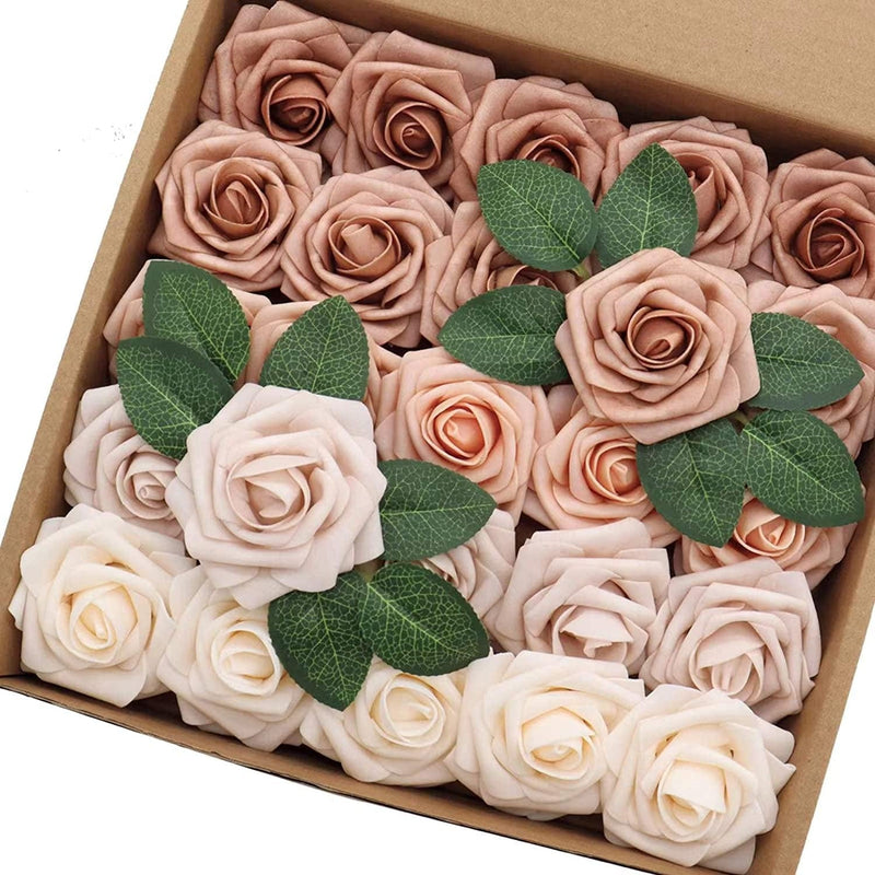 J-Rijzen Artificial Flowers 25PCS Real Looking White & Dusty Blue Shades Fake Roses with Stem for DIY Wedding Bouquets Centerpieces Baby Shower Party Home Decorations Home & Garden > Decor > Seasonal & Holiday Decorations J-Rijzen Shades of Morandi Peach 3"/25pcs 